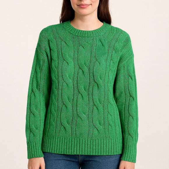 American Eagle Green Cable Knit Sweater Women’s Small NWT Cozy Textured Pullover - Picture 1 of 6